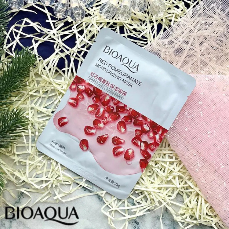ماسک صورت بایو آکوا مدل انار وزن 25 گرم مجموعه 4 عددی