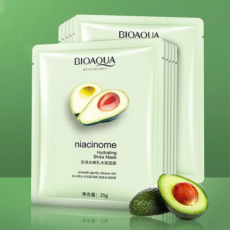 ماسک ورقهای صورت بایو آکوا مدل آووکادو 25 گرم آبرسان و نرمکننده قوی پوست خشک، رفع زبری و چینوچروک، کاهش گودی و پف دور چشم، جوانکننده و تقویتشده با ویتامینهای تقویتی مناسب آقایان