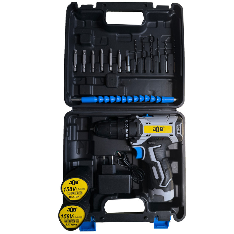 دریل پیچ گوشتی شارژی 10 میلیمتری 158 ولت جاب مدل JB-158 POWER JAB New مجموعه 25 عددی