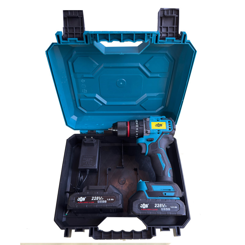 دریل پیچ گوشتی شارژی چکشی سه نظام ۱۰ میلیمتر 228 ولت جاب مدل  JB-228 SUPER PRO مجموعه 5 عددی